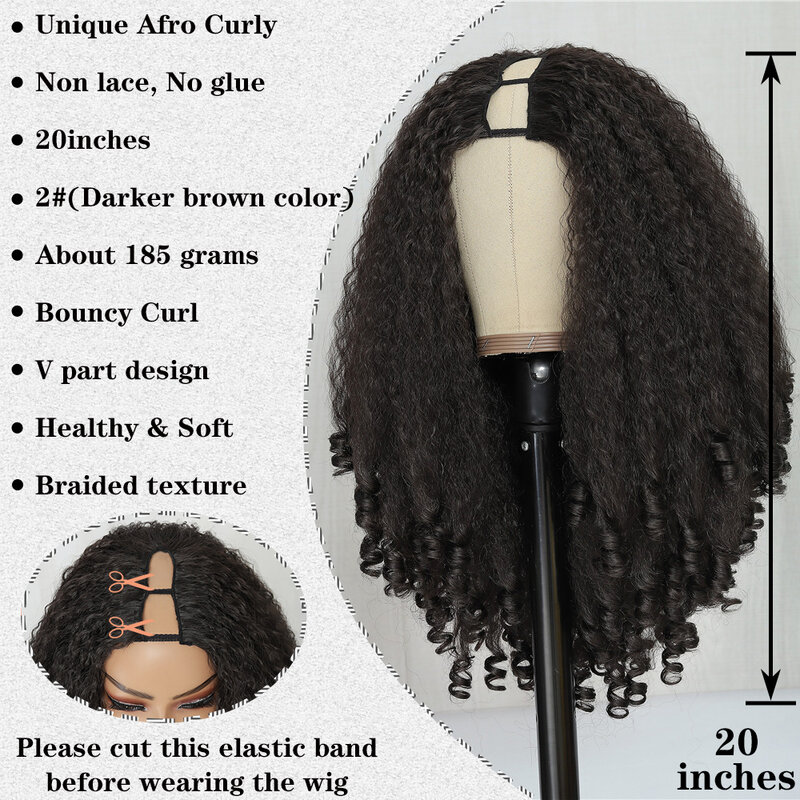 Perruque Afro bouclée en V avec boucles rebondissantes, cheveux synthétiques crépus lisses, sans colle, demi-perruque pour femmes, X-TRESS