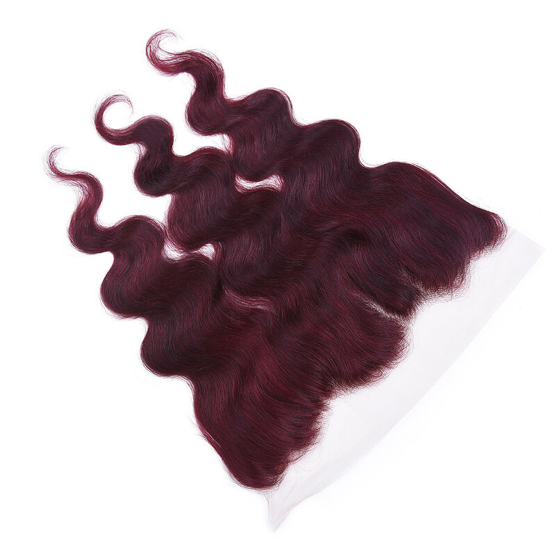 99J Body Wave 13x4 Lace Front 100% Human Hair 130% Density Remy Hair Dark Burgundy Lace Frontal With Baby Hair Transparent Lace