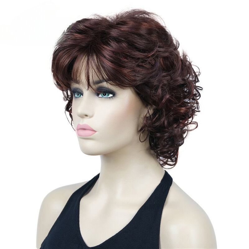 Peluca sintética completa de aspecto Natural para mujer, peluca corta y rizada, mezcla Auburn