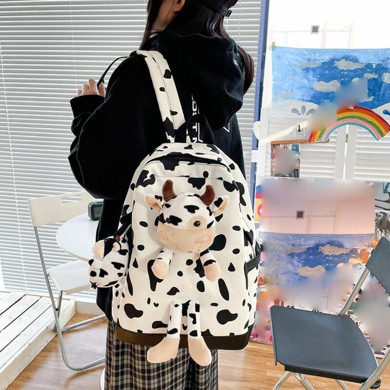 Cow Pattern School Bags New Zippered Canvas Personalized Backpack Waterproof Breathable Backpacks
