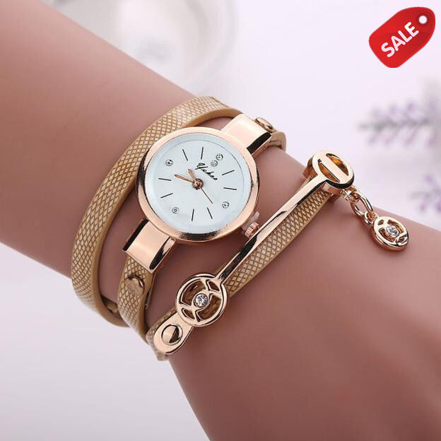 Relógio de pulso de couro dourado feminino com alça de textura metálica, quartzo, luxo, presentes para meninas, moda
