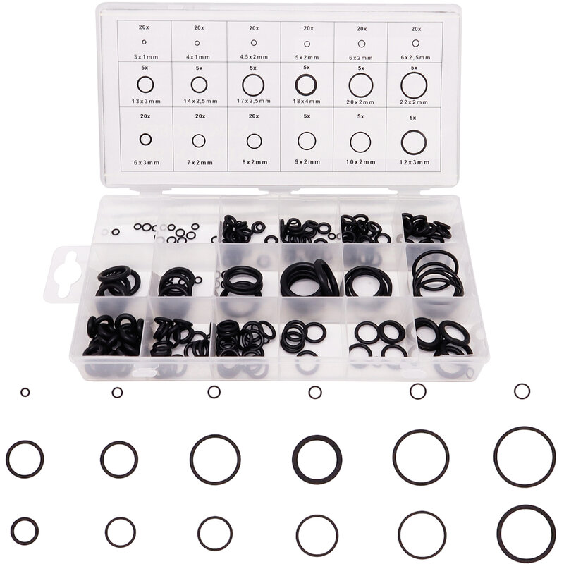 225pcs/lot Rubber O Ring O-Ring Washer Seals Gasket Sealing Watertightness Assortment Different Size With Plactic Box Kit Set