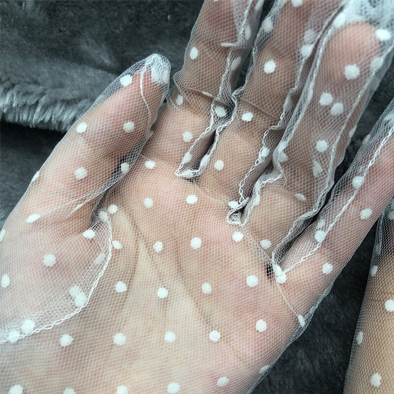 Sarung tangan Falbala elastis, jari penuh aksesoris fleksibel Spot titik renda sarung tangan kain Tule musim panas musim gugur