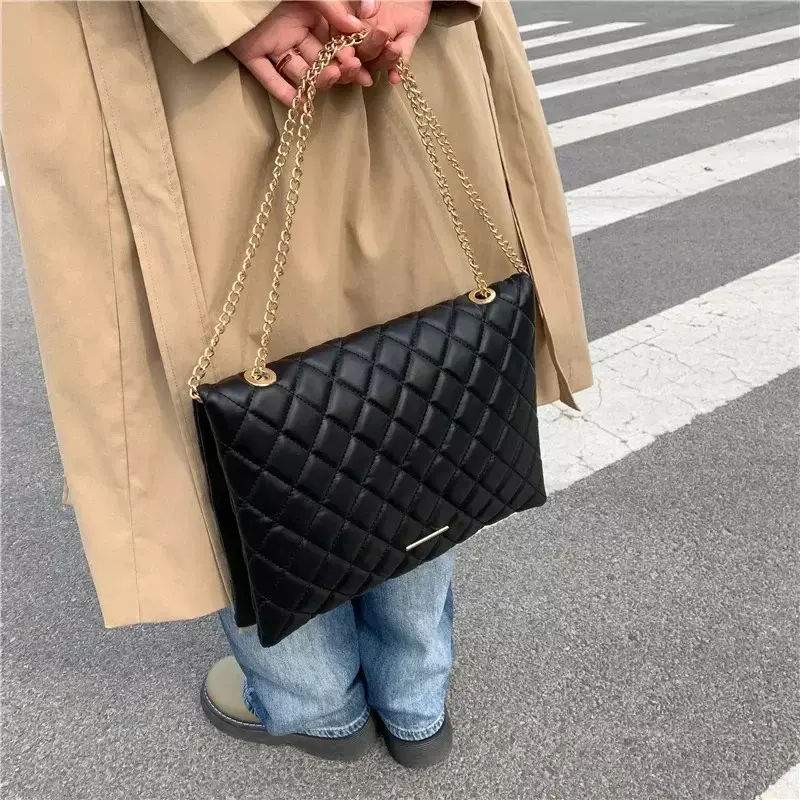 Bolsas tiracolo xadrez de couro PU femininas, bolsas e bolsas grandes com envelope, bolsa de ombro da moda XXX, nova, primavera
