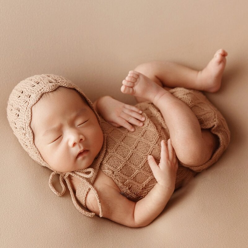 Pakaian fotografi baru lahir, topi rajut buatan tangan renda pakaian Studio bayi alat peraga fotografi aksesoris