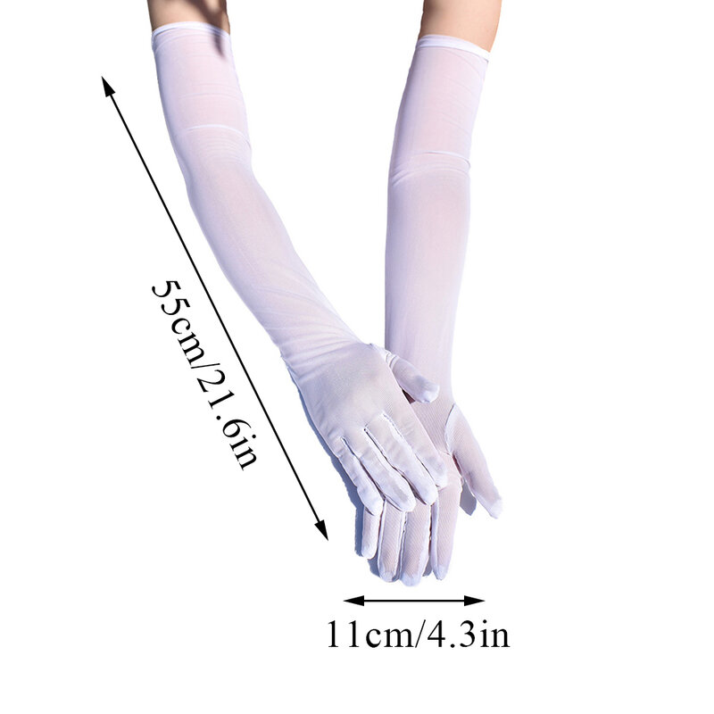 Sarung tangan tabir surya elegan jala elastisitas ultra-tipis sarung tangan panjang seksi tembus pandang untuk wanita sarung tangan mobil Anti-UV