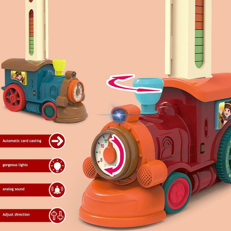 Tren de dominó para niños, juego de dominó de 80 piezas, coche eléctrico colorido con luces y sonido, juegos creativos, inteligencia, juguete educativo DIY