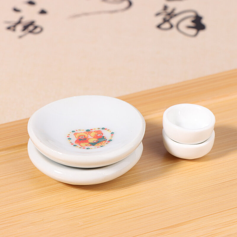 4 szt. Miniaturowe akcesoria domek dla lalek Mini deser płyta ceramiczna imitacja wyposażenia zabawki do naczyń kuchennych dla wystrój domu dla lalek