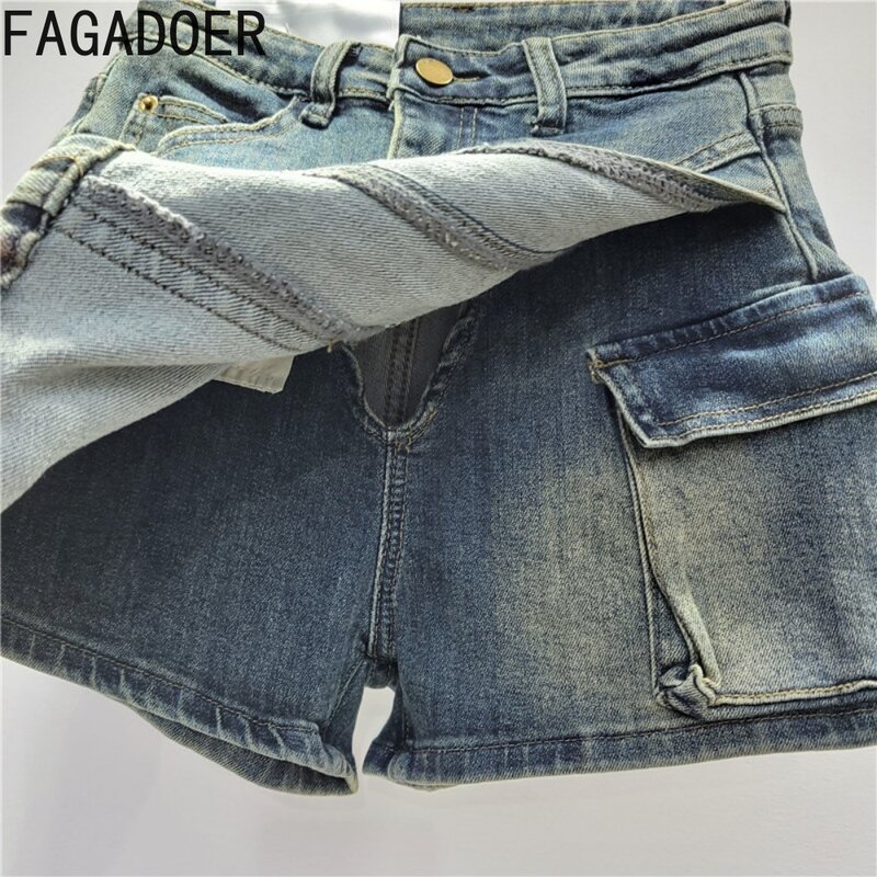 FAGADOER-minifaldas de mezclilla Retro para mujer, pantalones cortos de cintura alta con botones, moda Irregular, novedad de verano