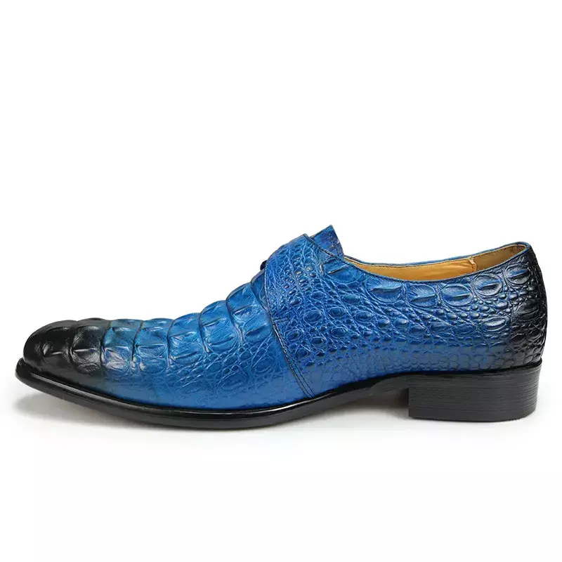Loafers Oxford Buckle Shoe Men Crocodile Printing Formal Genuine Leather Pointed Toe Slip on Blue Coffee Size 39-48 Customizable