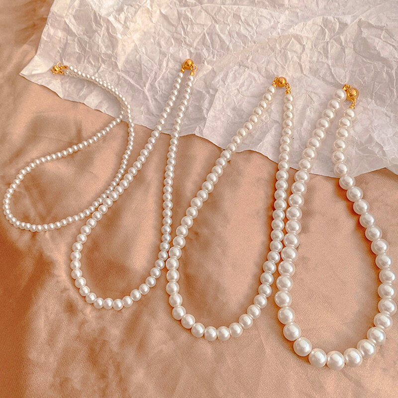 Женское ожерелье с жемчужными бусинами, позолоченное круглое ожерелье в французском ретро-стиле с жемчужными бусинами и цепочкой на ключицу, Ювелирное Украшение для вечеринки, 14 к