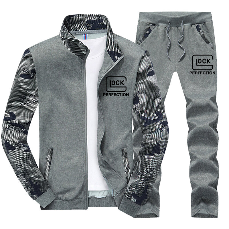 Conjunto Popular de manga larga para hombre, pistola Glock con logotipo de marca, estampado de algodón personalizable, cremallera de camuflaje, novedad de primavera y otoño, 2023