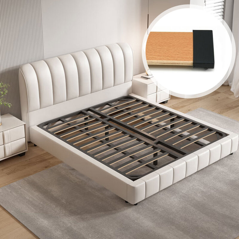 Łóżko z tworzywa listwa 2 szpilki po bokach środkowych końcach uchwyty do mocowania i zabezpieczania podstawy łóżka listwy drewniane