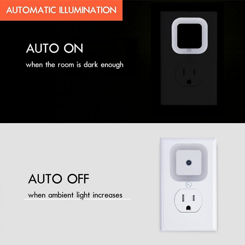 LED Night Light Mini Square Light Sensor Control Night Lamp For Children Kid Living Room Bedroom Lighting Automatic Switch Light