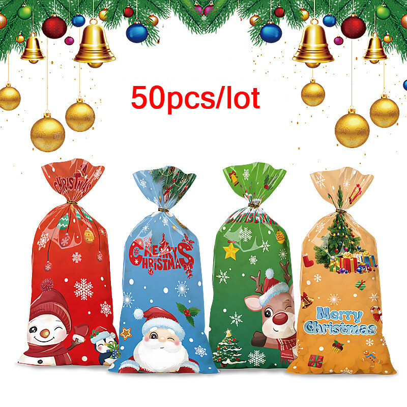 حلوى بلاستيكية مختلطة لديكور المنزل ، أكياس هدايا ، سانتا كلوز ، رجل الثلج ، عيد ميلاد سعيد ، حفلة العام الجديد ، 50