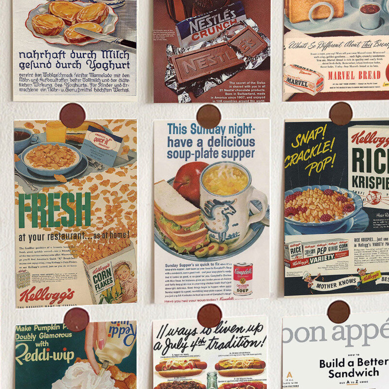 Ins American Vintage Fine Food Postcard, Room Decor, Background Wall, Ambiance, DIY Decorative Card, Poster, Photo Props, 10 Sheets