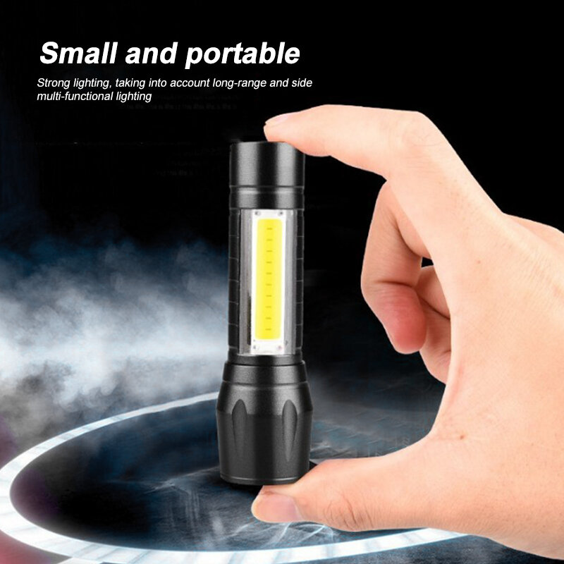 Mini linterna LED portátil con Zoom, linterna COB recargable por USB, 3 modos de iluminación, luz de Camping, batería integrada