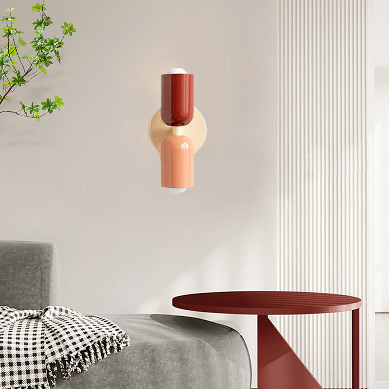 Lampu Dinding LED Nordic, lampu dekorasi dalam ruangan krim minimalis Modern lampu kepala ganda untuk ruang tamu kamar tidur samping tempat tidur E27