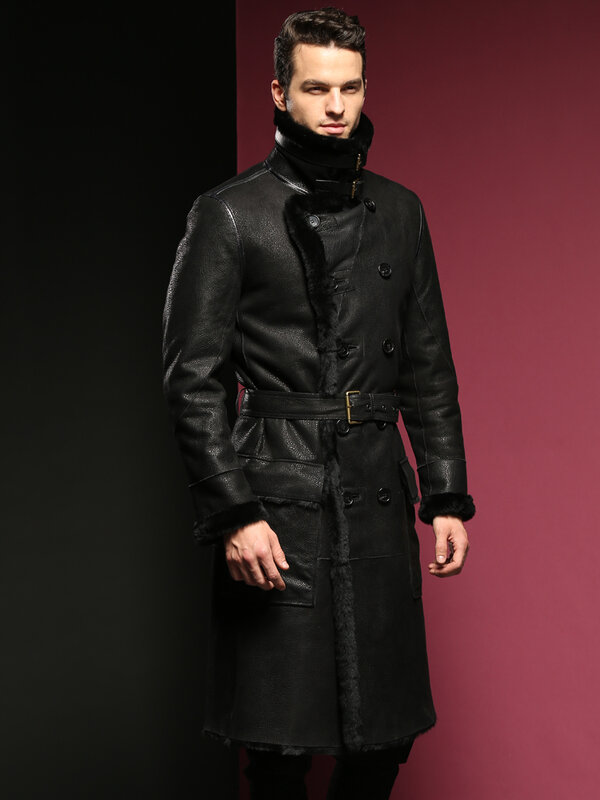 Autumn Winter New Original Genuine Leather and Fur Coat Men's Knee Long Trenchcoat Mens Leather Jacket Thickened Warm Coats FCY