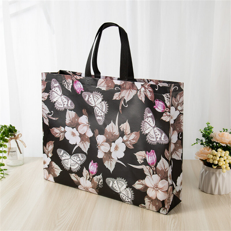 Butterfly Printing Folding Tote Bag Non-woven Fabric Film Coated Large Capacity Shopping Bag Reusable Travel Grocery Handbag