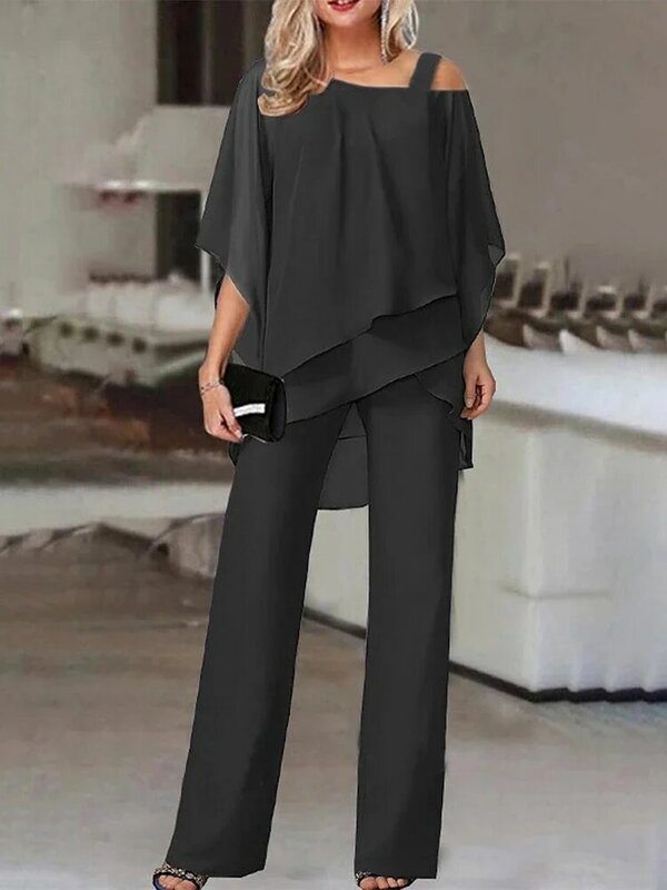 Nowy styl pasujący do serii moda Plus rozmiar damski rękaw w kształcie skrzydła nietoperza Top z odkrytymi ramionami eleganckie spodnie dwuczęściowy zestaw damski