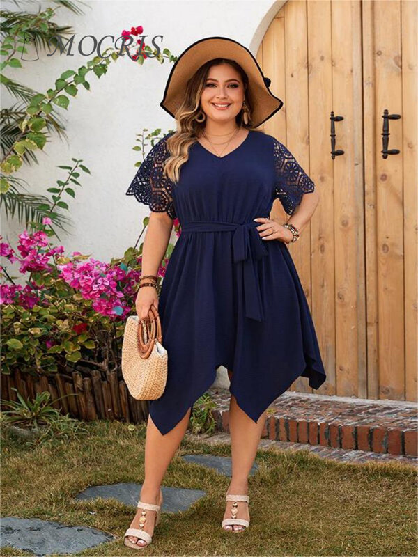 Elegant and Pretty 4xl Plus Size Woman Casual Party Dress Summer Long Irregular V-neck Cutout Print Dresses Cheap Free Shipping