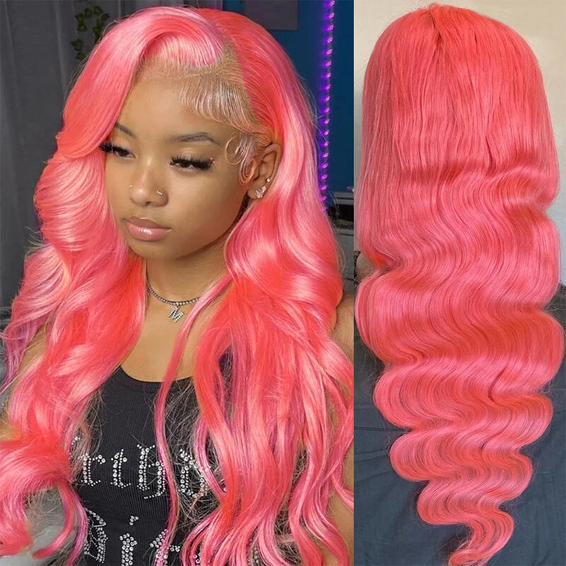 Peluca de cabello humano ondulado para mujer, postizo de encaje Frontal, color rosa transparente, prearrancado, Hd, 13x4, 13x6