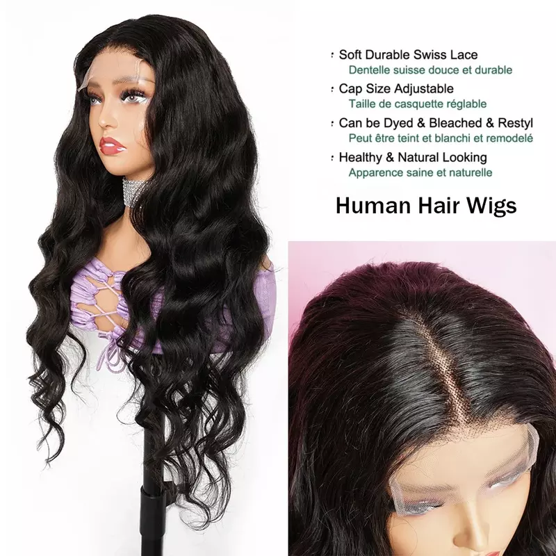 Peluca de cabello humano ondulado para mujer, postizo de encaje frontal transparente con cierre de encaje, Color Natural, Remy, 180% de densidad, 13x4, 4x4