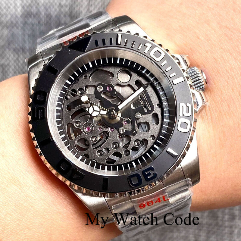 Nologo NH72A Steel Diving Mechanical Men Watch Skeleton Movement 20Bar Water Resistant Business Luxury Wristwatch Reloj Hombre