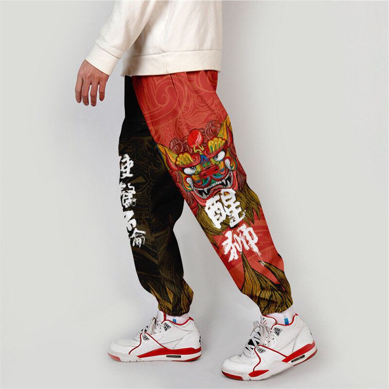 Creative Chinese Style Lion Dance Sweatpants Men Women Fitness Joggers Spring Cartoon Trousers Boys Fashion Jogger Pants