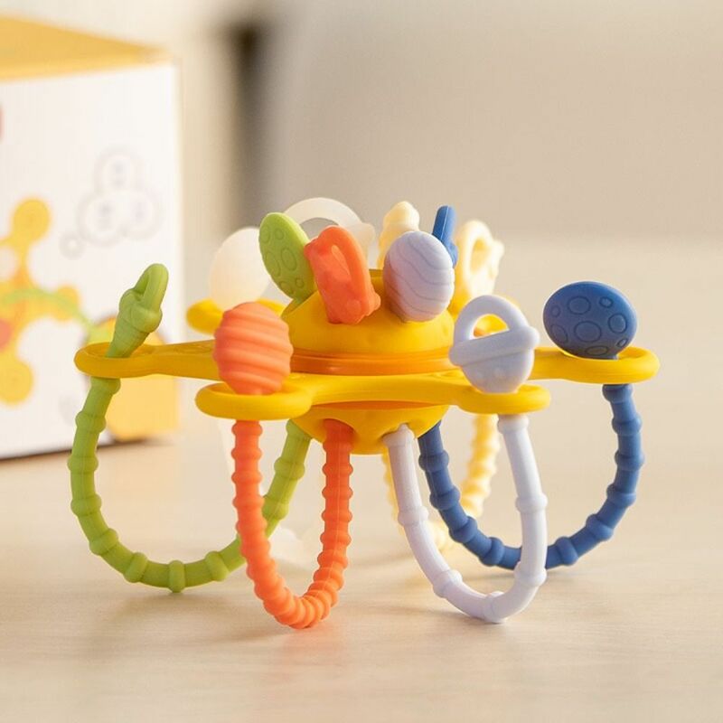 Rozwija poznawcze 3 w 1 edukacyjne zabawki sensoryczne dla niemowląt z silikonowym sznurkiem do ściągania dziecka zabawka Montessori do treningu chwytania palca
