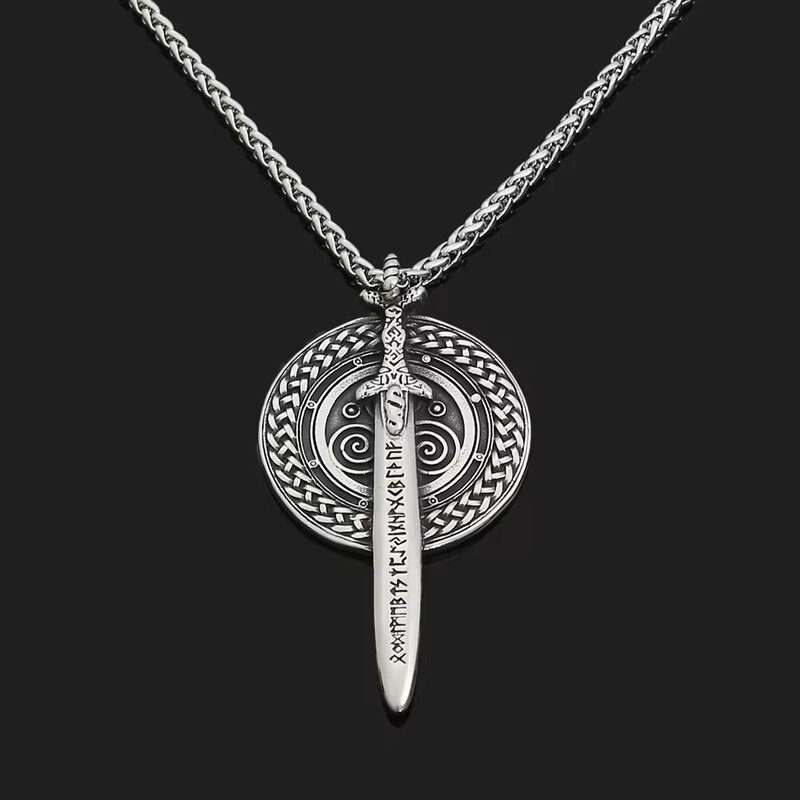 Men's fashion necklace, stainless steel viking necklace, shield pendant jewelry