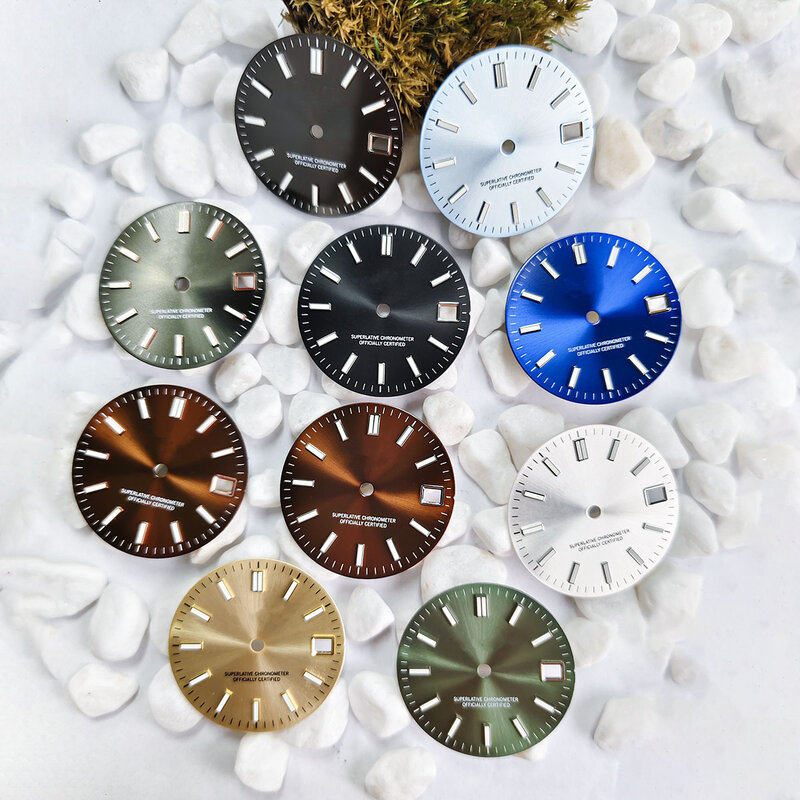 28.5mm dial sunburst brown dial green luminous for NH35 dial NH36 movement gold watch accessories