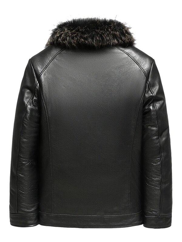 Leather and Fur Integrated Coat Men's Winter Jacket 2023 New Outwears Short Thick Raccoon Fur Collar Goat Lamb Fur Coats Men Top