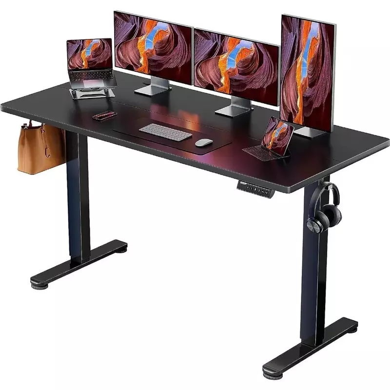 Escritorio de oficina Vertical eléctrico ajustable en altura, escritorio para sentarse de 63x28 pulgadas, computadora de memoria grande, escritorio de oficina para el hogar (negro)