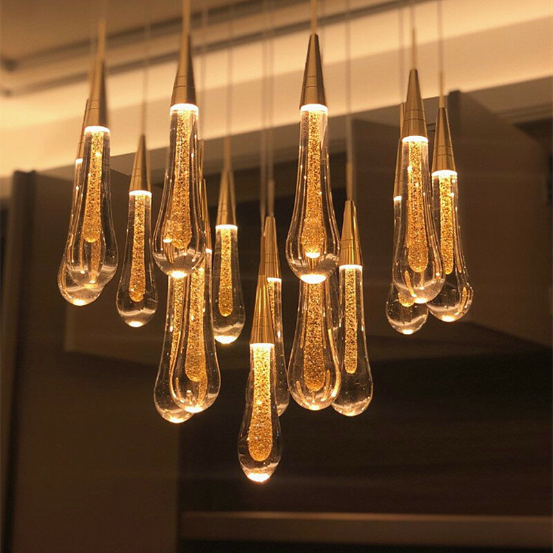 Nordic Creative Crystal LED Chandelier Duplex Building Villa Restaurant Bedroom Bedside Hanging Lamps Staircase Decor Lighting