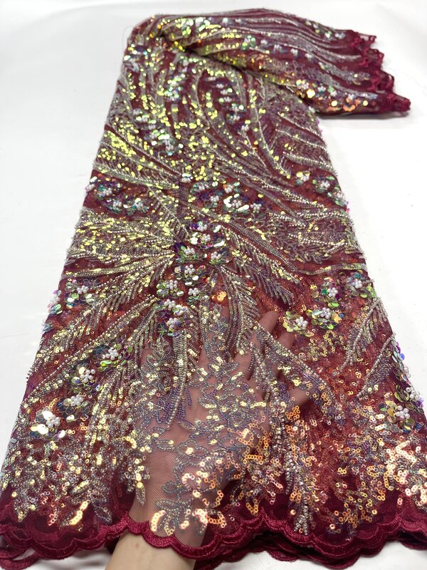 Роскошные бусины ручной работы вышивка французская Тюлевая кружевная ткань нигерийские тяжелые бусины кружевная ткань для свадебной вечеринки Шитье