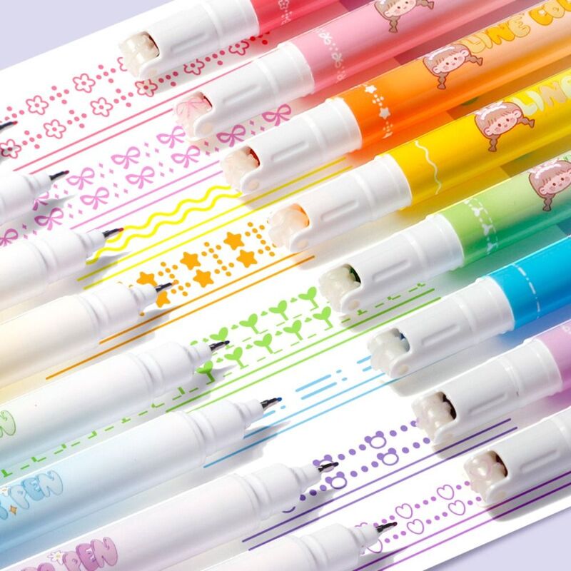 Funny Line Pattern Curve Pen Hand Account Decor Multiple Shapes Outline Marker Pen Double-Head Color Graffiti Highlighter