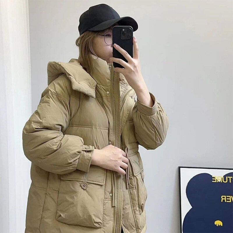 Jaket panjang wanita, mantel parka hangat bertudung waktu santai serbaguna Musim Dingin 2023 untuk perempuan