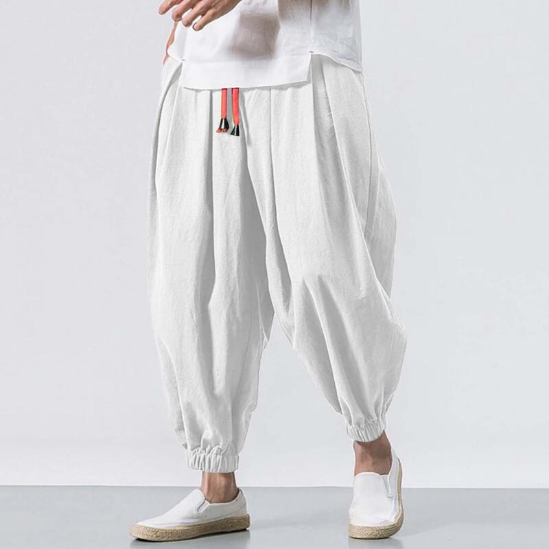 Men Harem Pants Baggy Deep Crotch Men's Harem Trousers with Drawstring Elastic Waist Pockets Comfortable Casual Daily for Plus