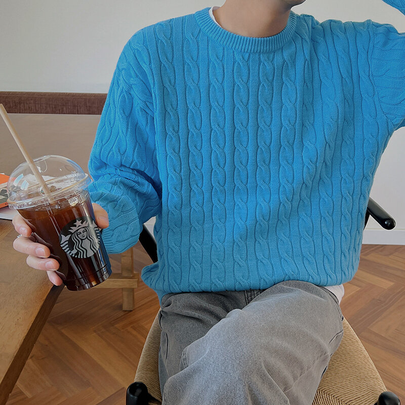 Korean Style Fashion O-neck Sweater Men Streetwear Men Knitted Fashion Sweaters 2023 Trend Sweaters Male Pullovers E110