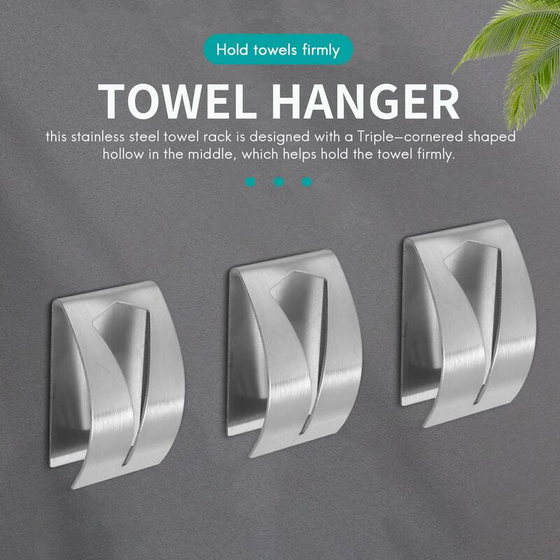 4 Pieces Self Adhesive Towel Hook Holder Grabber, Stainless Steel Kitchen Dish Towel Hook Wall Mount Non-Drilling