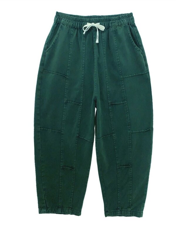 Pantalones bombachos de gran tamaño para mujer, pantalón informal holgado con cintura elástica, plisado, pierna ancha, primavera y verano