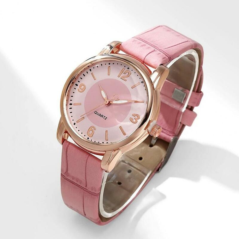 Jam tangan wanita Quartz, jam tangan wanita elegan, jam Quartz dengan tali kulit imitasi, tampilan waktu tepat untuk wanita