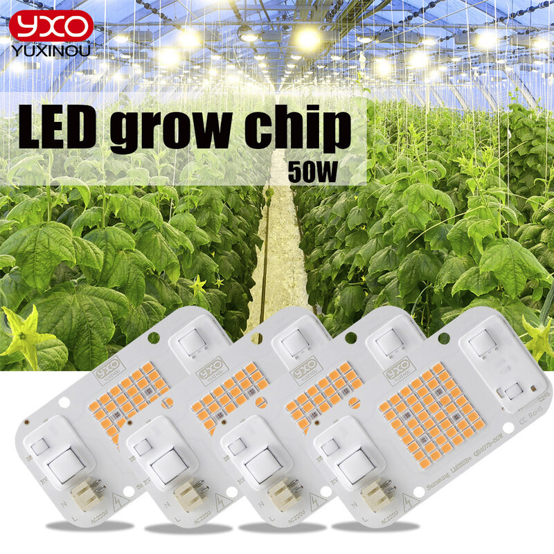 Lámpara de crecimiento LED para plantas de interior, lámpara hidropónica regulable DOB de 10 unids/lote, 220V CA, 50w, 660nm, Samsung lm283b, chip COB para guardería y flores