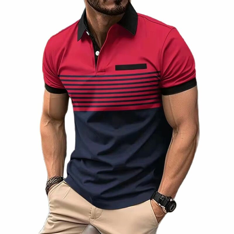 メンズサマーボタンダウンポロシャツ,半袖ラペルシャツ,対照的なデザイン,ストリートウェア,新しいコレクション