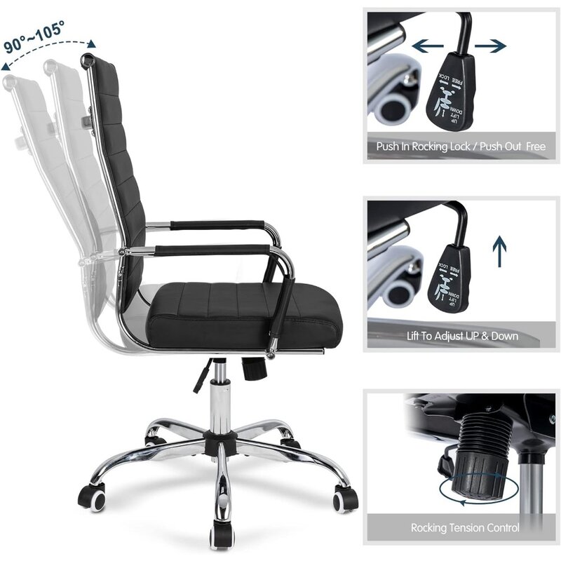 Office Chair Ribbed, Modern Leather Conference Room  Ergonomic Office Desk Chair, High Back Executive Computer Office Chair