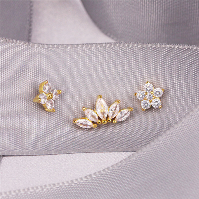 AIDE Geometry Luxury Cubic Zirconia Earrings Stud 925 Sterling Silver Small Pendientes plata 925 Pierced Boucle Oreille Femme