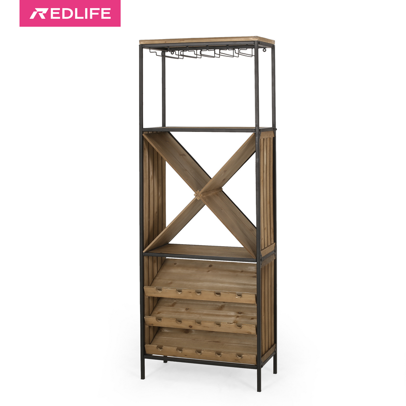 Redlife-Vitrine Wine T1, grande armoire de rangement pour café-bar de ferme industrielle avec cadre en bois et métal pour salon et bar
