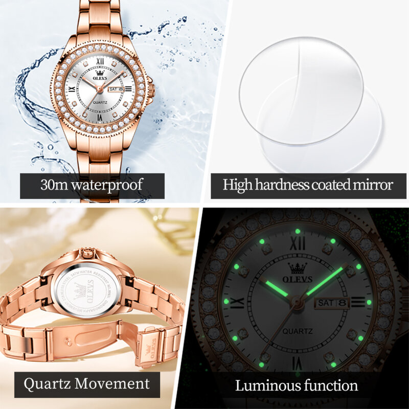OLEVS 9993 кварцевые модные часы подарок из нержавеющей стали ремешок для часов круглый циферблат отображение недели календарь
